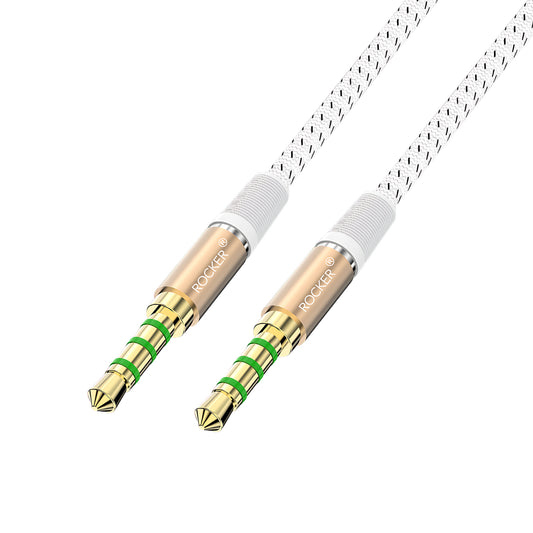 Rocker R-30 1M Braided AUX Cable – Durable 3.5mm Male to Male Stereo Audio Cable for Smartphones, Cars, Speakers & Laptops