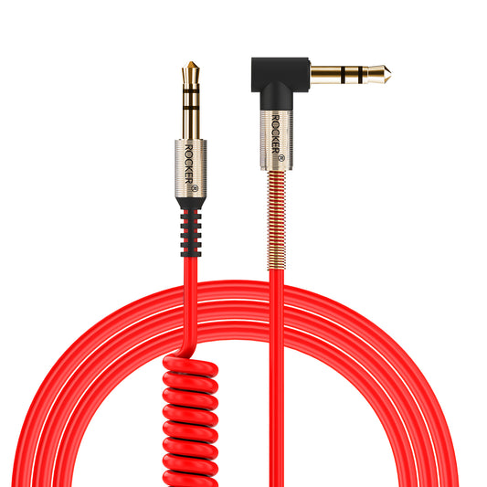 ROCKER AUX-44 | 3.5mm Audio Cable with 90° Right Angle | Durable Metal Spring Design | High-Fidelity Sound for Car, Speakers, Headphones & More