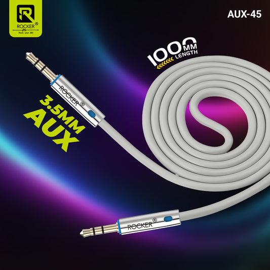 Buy ROCKER AUX-45 | 3.5mm Gold-Plated Audio Cable for Hi-Fi Sound | Universal Compatibility for Cars, Speakers, and More | 1M Durable & Tangle-Free Design