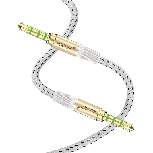 ROCKER AUX-66 2M Ultra-Long Braided AUX Cable | Male-to-Male 3.5mm Stereo Cable for Smartphones, Laptops, Car & Speakers | Durable, Tangle-Free, High-Quality Sound