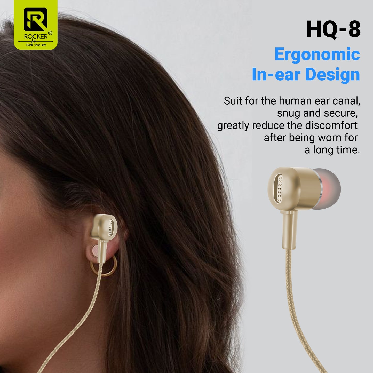 Rocker HQ-8 Wired Earphones with Extra Bass, 10mm Drivers, In-line Mic & Controller | 3.5mm Jack