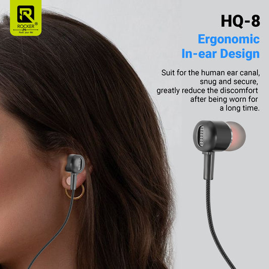 Rocker HQ-8 Wired Earphones | 10mm Bass Drivers | Inline Mic | 3.5mm Jack