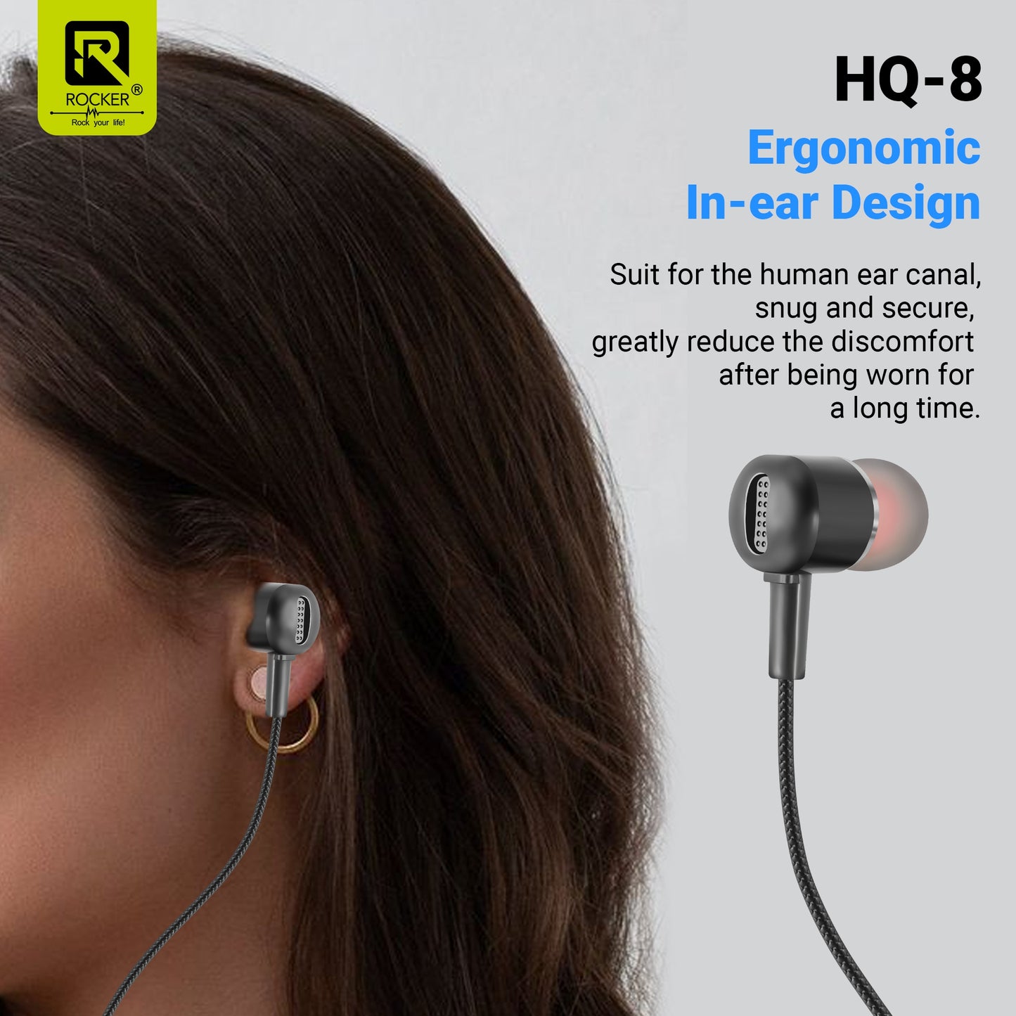 Rocker HQ-8 Wired Earphones with Extra Bass, 10mm Drivers, In-line Mic & Controller | 3.5mm Jack
