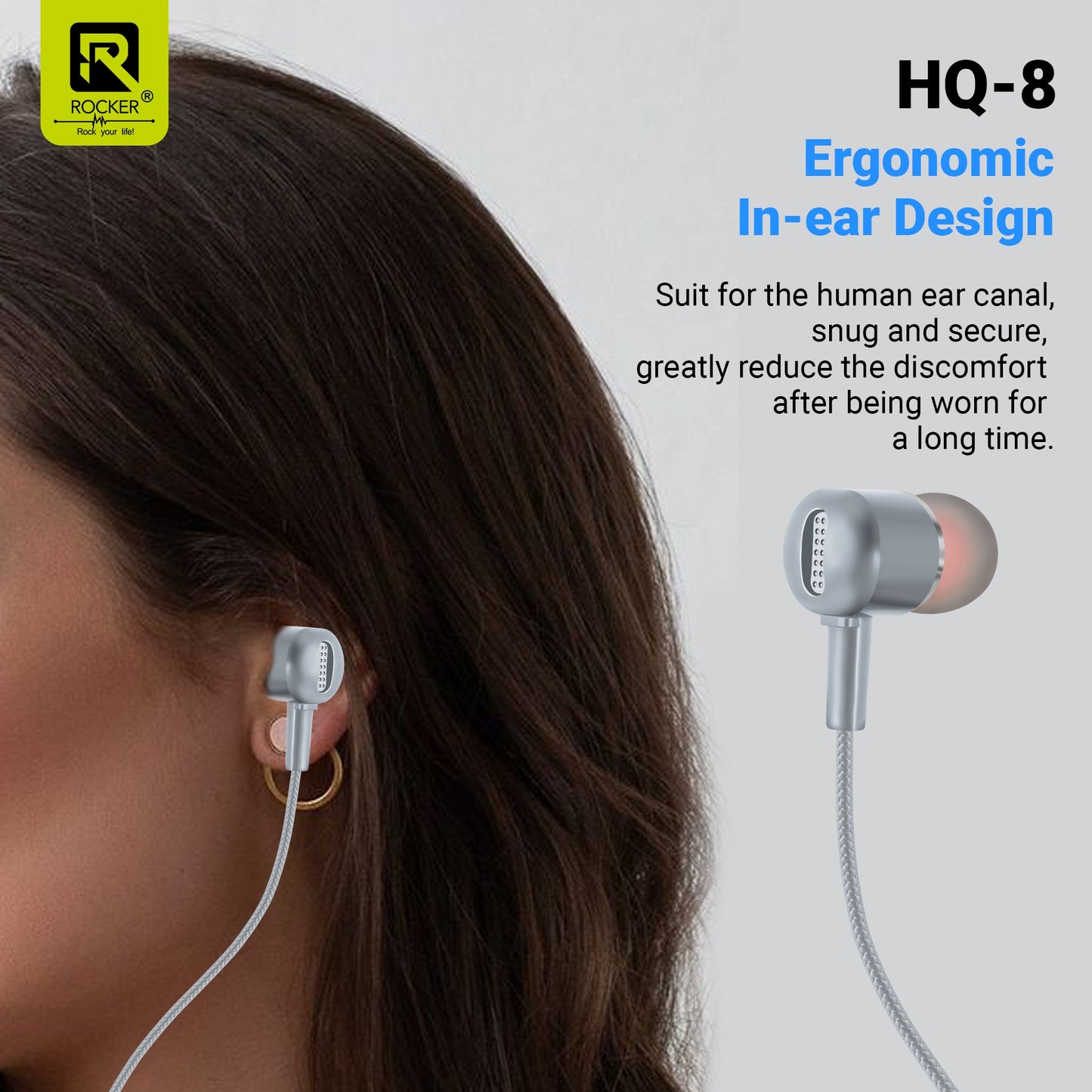 Rocker HQ-8 Wired Earphones with Extra Bass, 10mm Drivers, In-line Mic & Controller | 3.5mm Jack