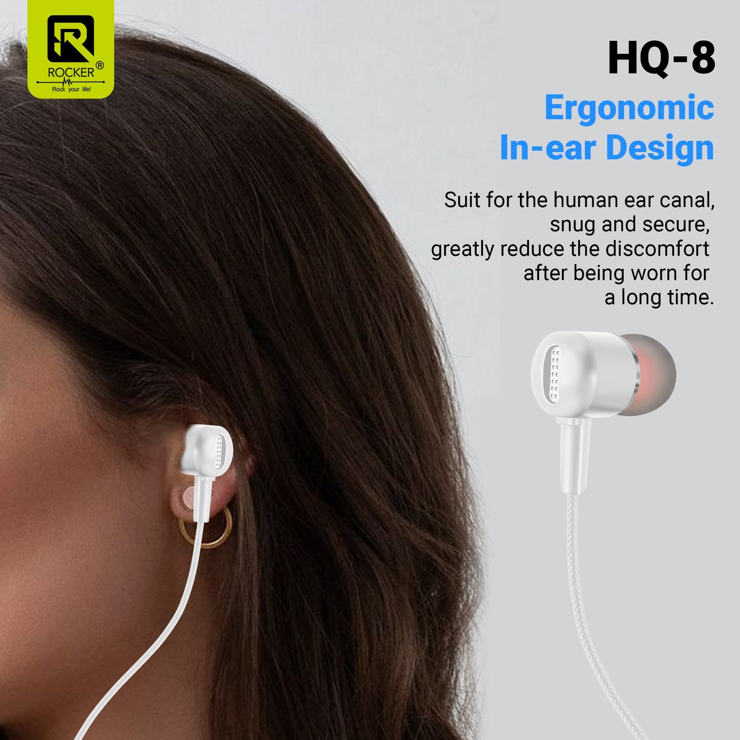 Rocker HQ-8 Wired Earphones with Extra Bass, 10mm Drivers, In-line Mic & Controller | 3.5mm Jack
