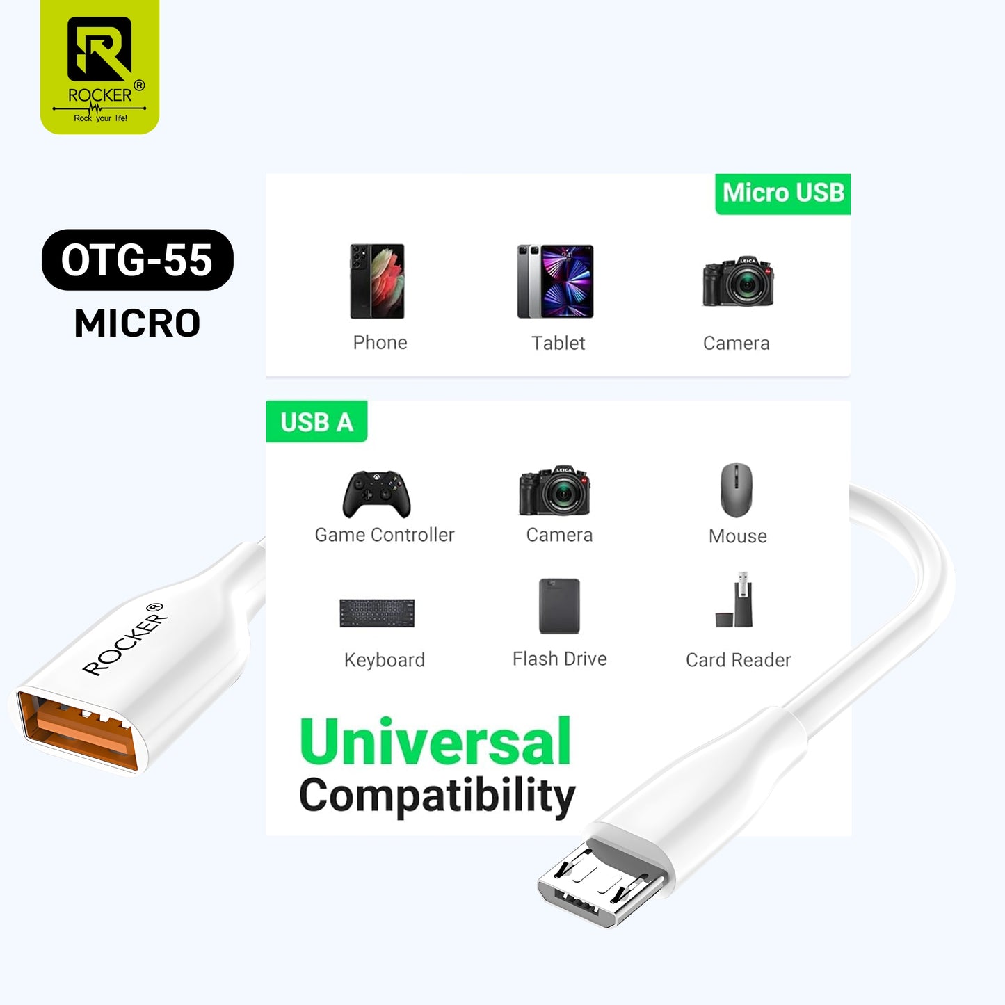 Rocker OTG Cable – Type-C & Micro USB OTG Adapter | USB to Phone Connector for Smartphones, Tablets & Laptops (OTG-55/56)