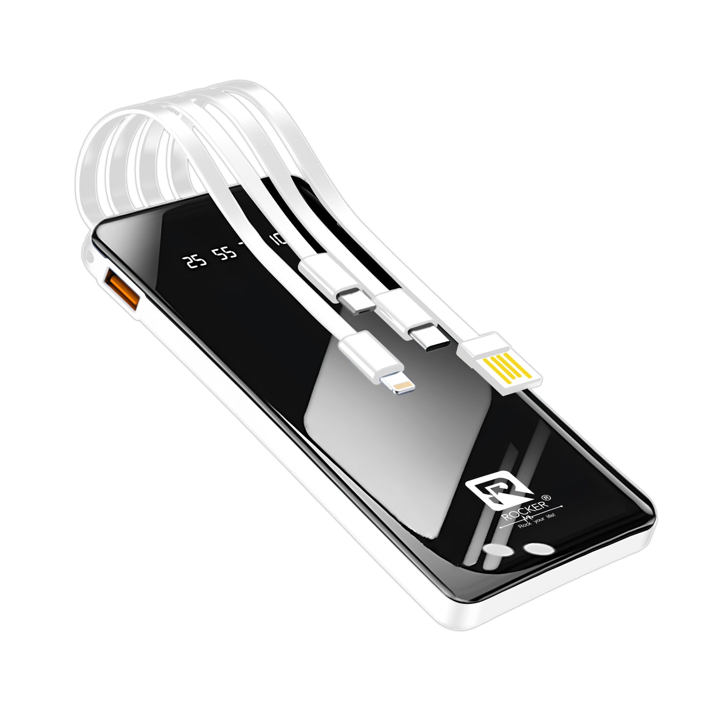 ROCKER PB-7070 4-in-1 12000mAh 20W Power Bank | Quick Charging | Digital Display | 2 LED Light Torch | Compatible with iPhones, Android, Tablets & More