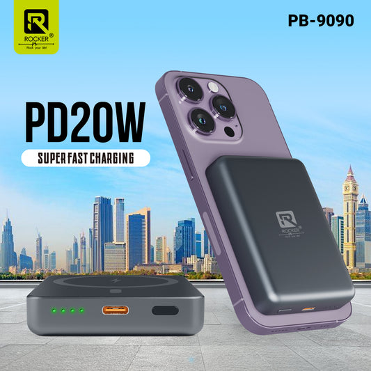 Rocker PB-9090 | 15W MagSafe Wireless 10000mAh Power Bank | PD20W Type-C Superfast Charging | Compatible with iPhone, Android & Qi Devices
