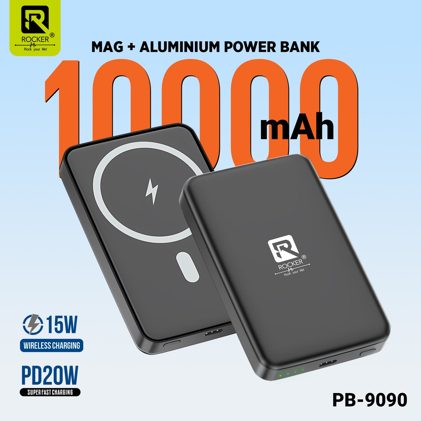 Rocker PB-9090 | 15W MagSafe Wireless 10000mAh Power Bank | PD20W Type-C Superfast Charging | Compatible with iPhone, Android & Qi Devices