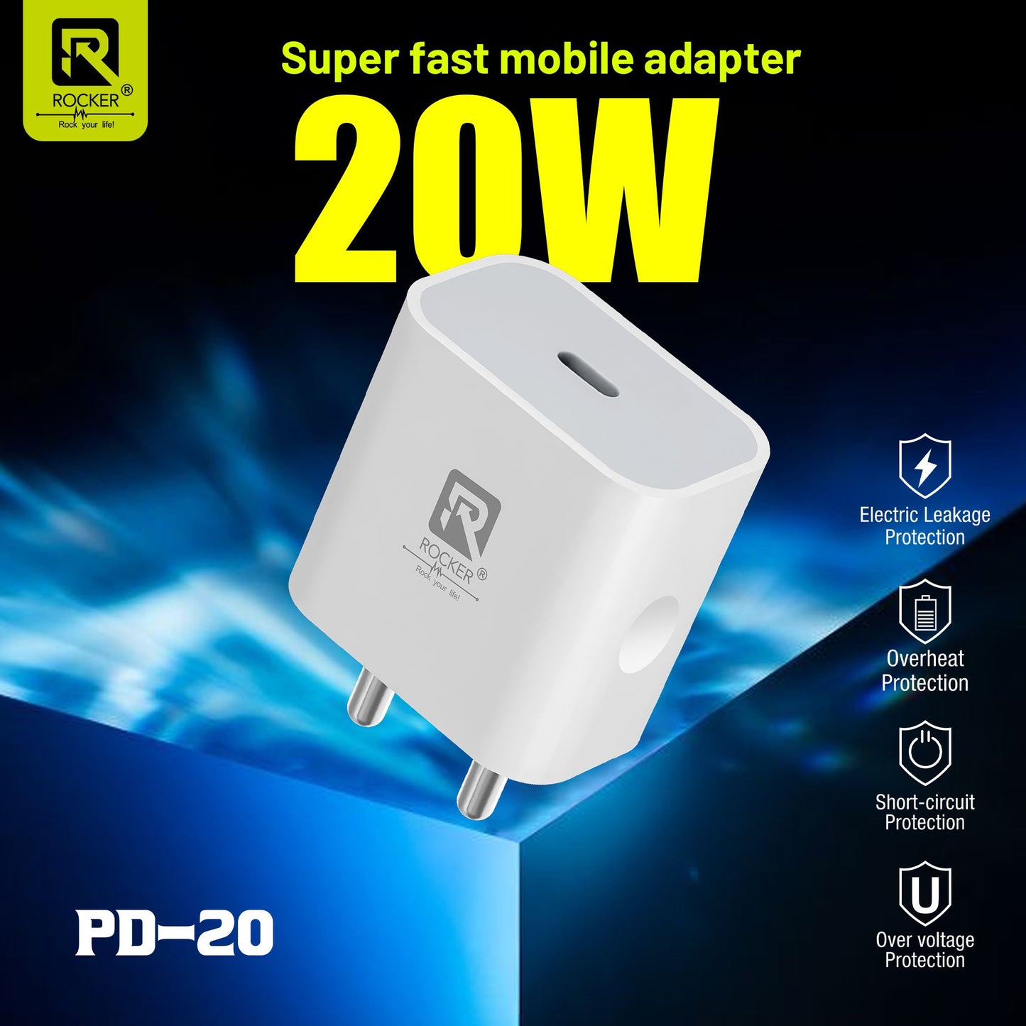Rocker PD-20 USB-C 20W Fast Charger | PD 3.0 Adapter for iPhone, Android & USB-C Devices