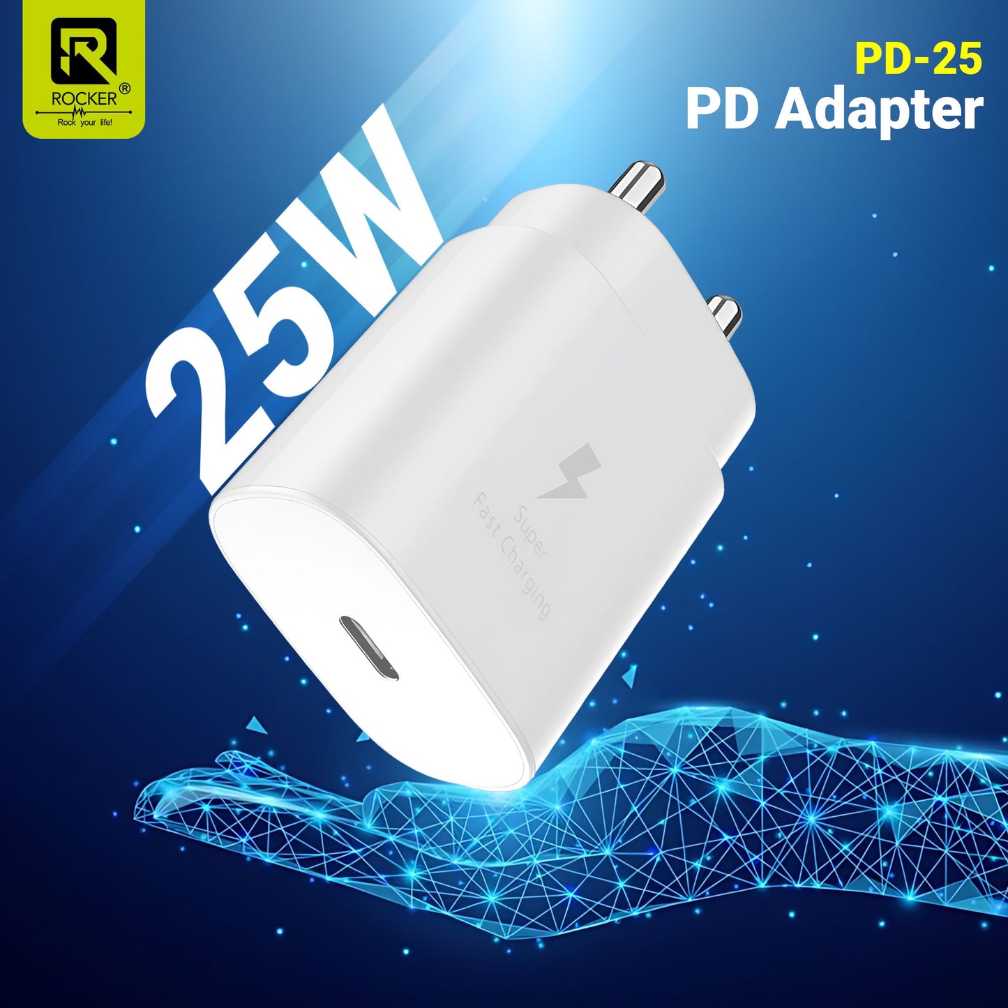 Rocker 25W PD Type-C Travel Adapter - Fast Charging for Samsung Galaxy, iPhone, Tablets & More - Compact & Safe
