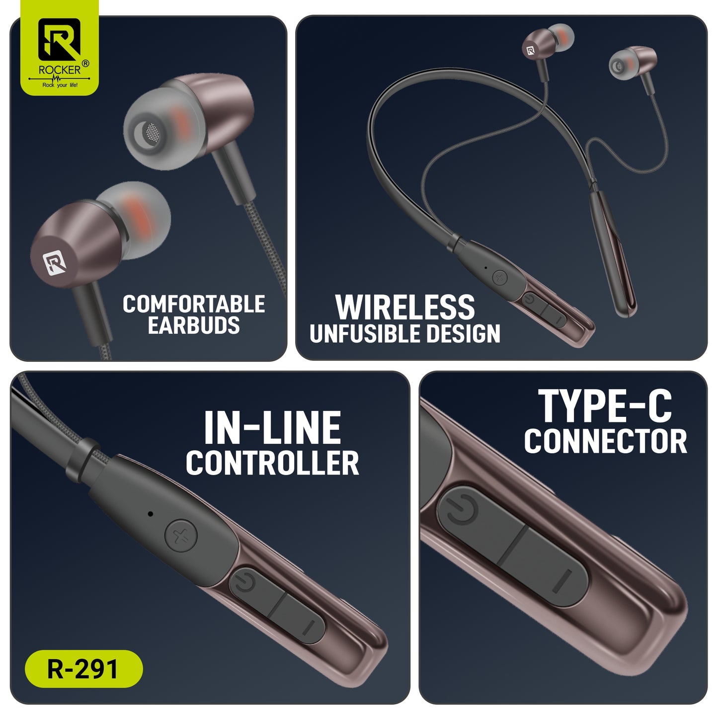Rocker R-291 Titan Wireless Bluetooth Headset with 100 Hours Battery, Deep Bass & Voice Assistant Support