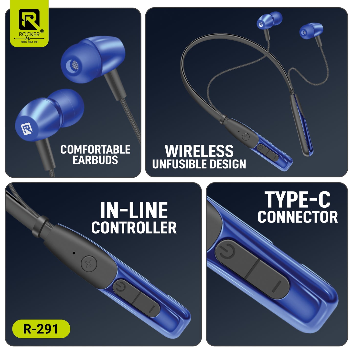 Rocker R-291 Titan Wireless Bluetooth Headset with 100 Hours Battery, Deep Bass & Voice Assistant Support