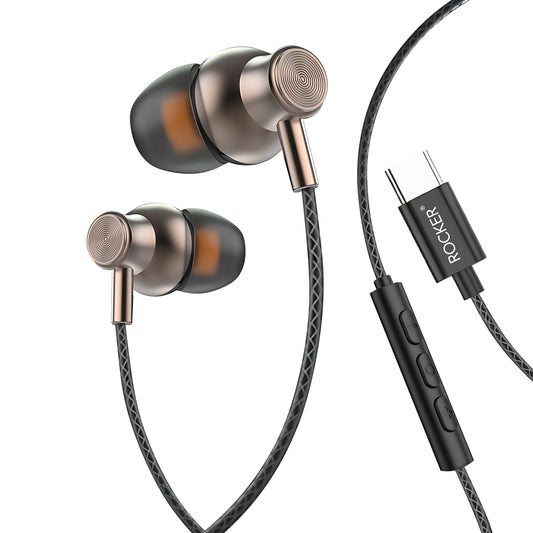 Rocker R-729 Type-C Wired Earphones | Hi-Fi Stereo Sound, HD Mic, Magnetic Earbuds, Tangle-Free Wire – Best Type-C Earphones for Music & Calls