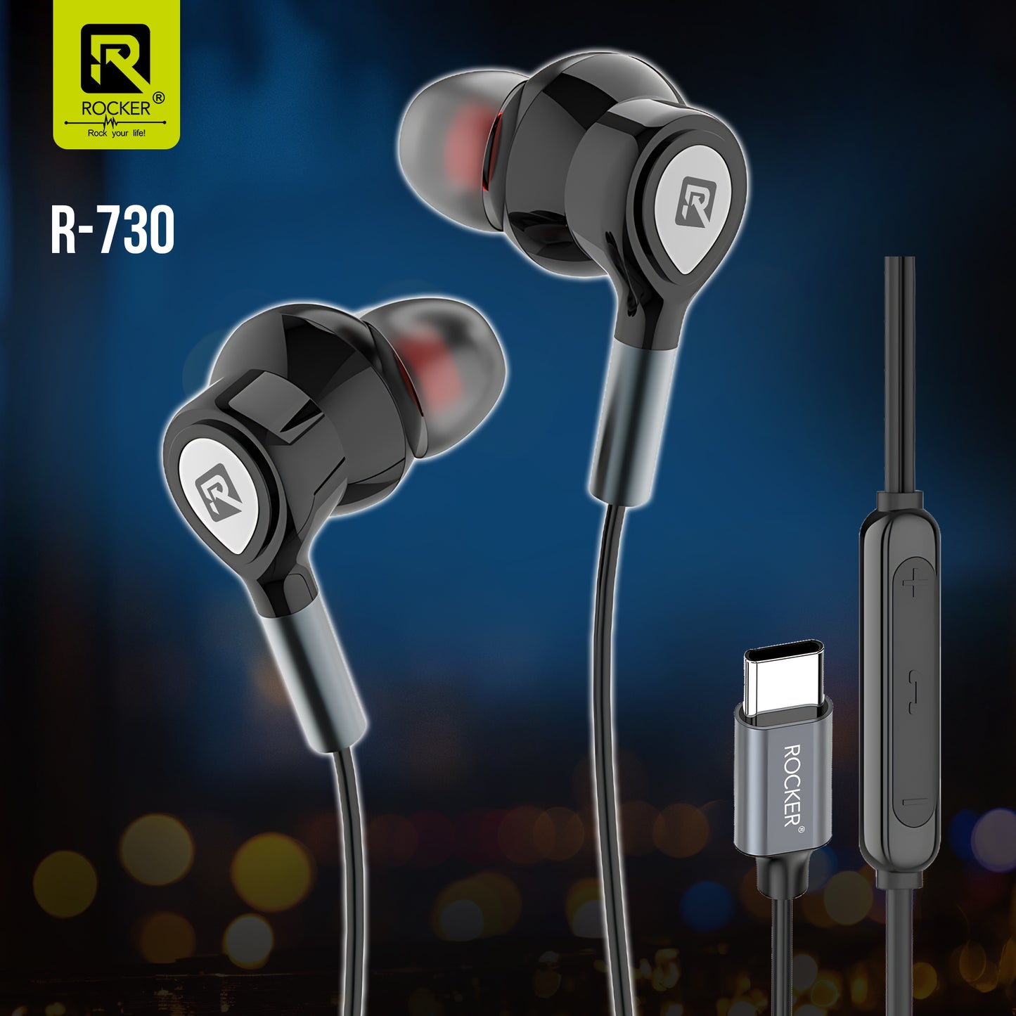 Buy ROCKER R-730 Type-C Wired Earphones – Hi-Fi Sound, Magnetic Earbuds, Noise Isolation, In-Line Mic & Volume Control