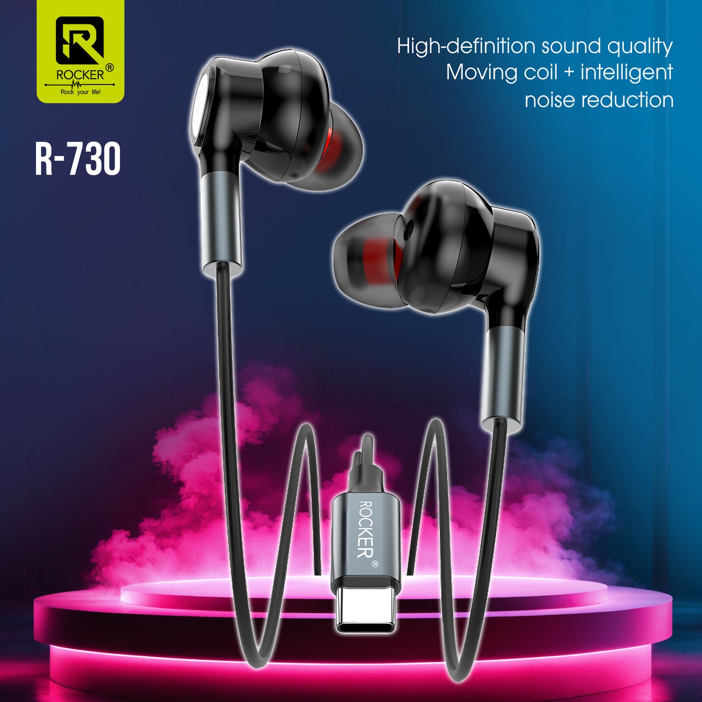 Buy ROCKER R-730 Type-C Wired Earphones – Hi-Fi Sound, Magnetic Earbuds, Noise Isolation, In-Line Mic & Volume Control