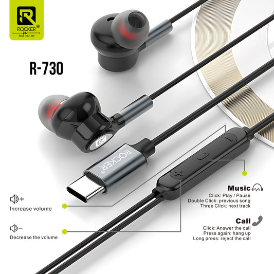Buy ROCKER R-730 Type-C Wired Earphones – Hi-Fi Sound, Magnetic Earbuds, Noise Isolation, In-Line Mic & Volume Control