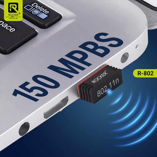 Rocker R-802 WiFi Dongle – 150 Mbps Mini USB Wireless Adapter for Laptop & Desktop with WPA/WPA2 Security