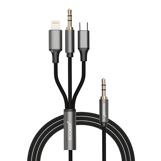 R-AUX46 3-in-1 Aux Cable | Universal Audio Cable for Cars, iPhone, Samsung & More | Durable, Noise-Isolating Design