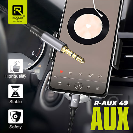Rocker Aux-49 Type-C to 3.5mm Aux Cable - Hi-Fi Sound, Braided, Gold-Plated Connectors | Durable & Universal Compatibility