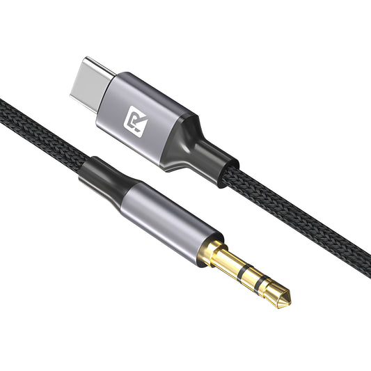 Rocker Aux-49 Type-C to 3.5mm Aux Cable - Hi-Fi Sound, Braided, Gold-Plated Connectors | Durable & Universal Compatibility