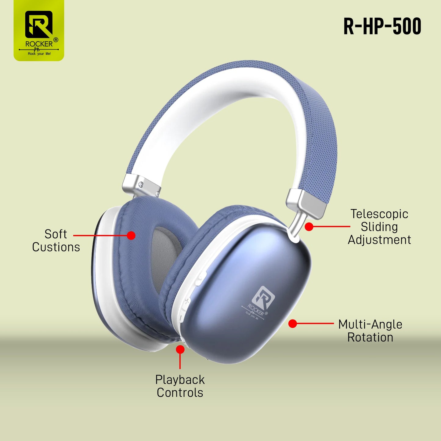 Rocker RHP500 Wireless Bluetooth Headphones | 30Hrs Battery, 40mm Drivers, Low Latency Gaming