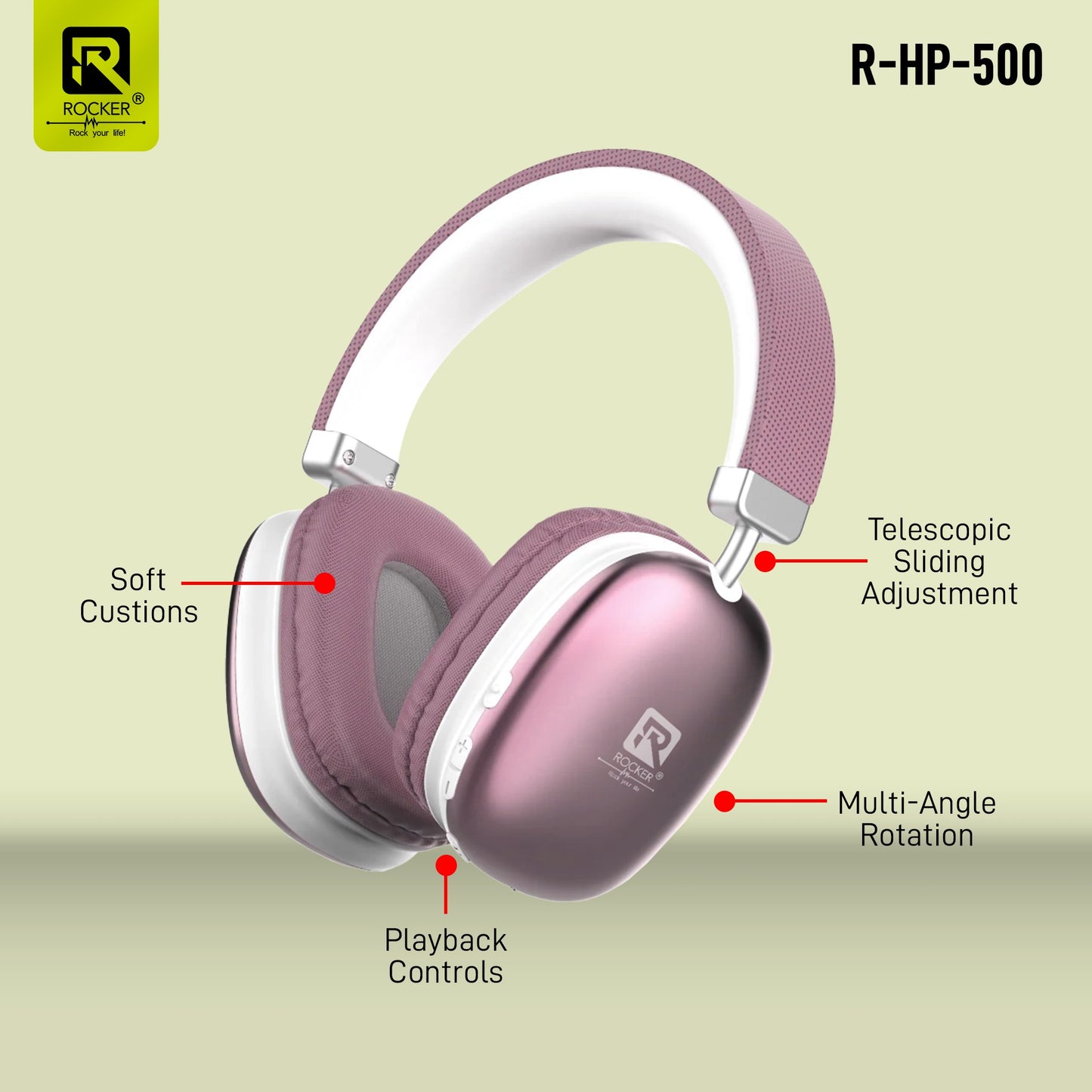 Rocker RHP500 Wireless Bluetooth Headphones | 30Hrs Battery, 40mm Drivers, Low Latency Gaming