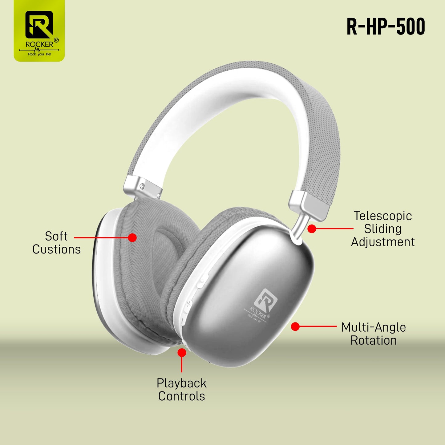 Rocker RHP500 Wireless Bluetooth Headphones | 30Hrs Battery, 40mm Drivers, Low Latency Gaming