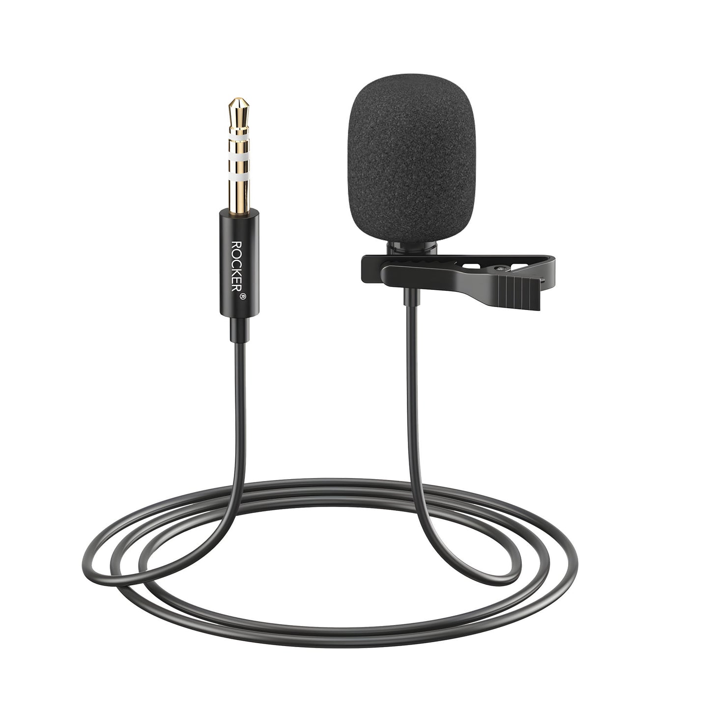 Rocker R-MIC-50 Lavalier Microphone – Noise Reduction Clip-On Mic for Smartphones, DSLR, PC, YouTube, Podcast & Vlogging (3.5mm & Type-C)