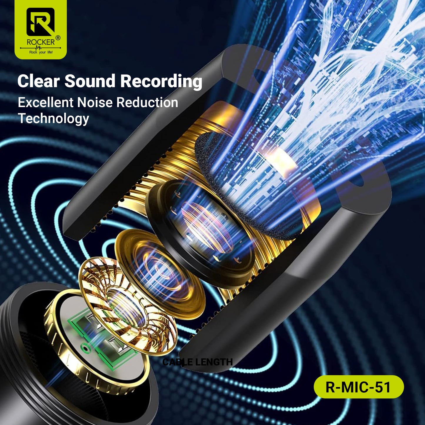 Rocker R-MIC-50 Lavalier Microphone – Noise Reduction Clip-On Mic for Smartphones, DSLR, PC, YouTube, Podcast & Vlogging (3.5mm & Type-C)