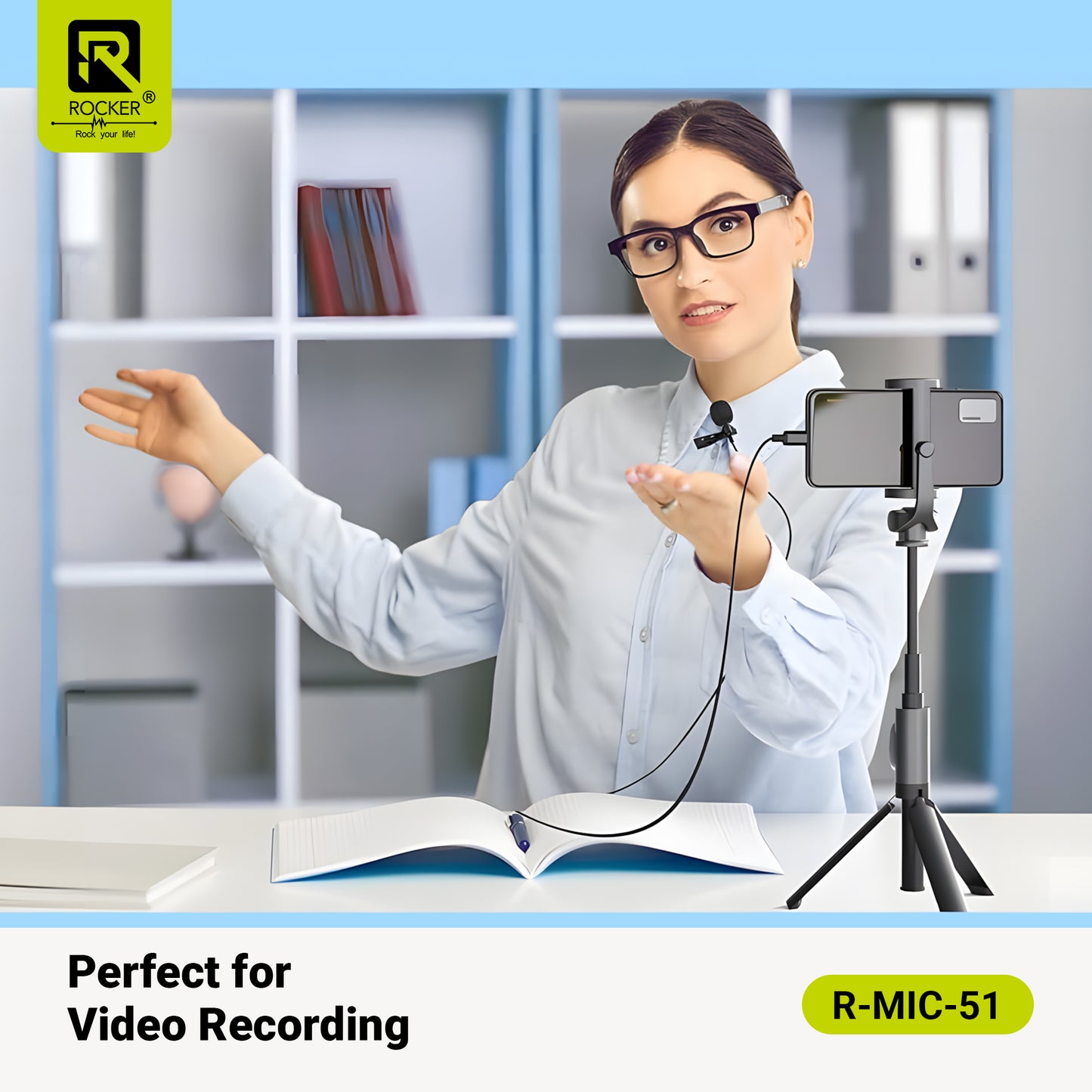 Rocker R-MIC-50 Lavalier Microphone – Noise Reduction Clip-On Mic for Smartphones, DSLR, PC, YouTube, Podcast & Vlogging (3.5mm & Type-C)
