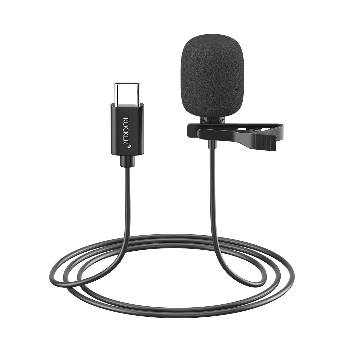 Rocker R-MIC-50 Lavalier Microphone – Noise Reduction Clip-On Mic for Smartphones, DSLR, PC, YouTube, Podcast & Vlogging (3.5mm & Type-C)