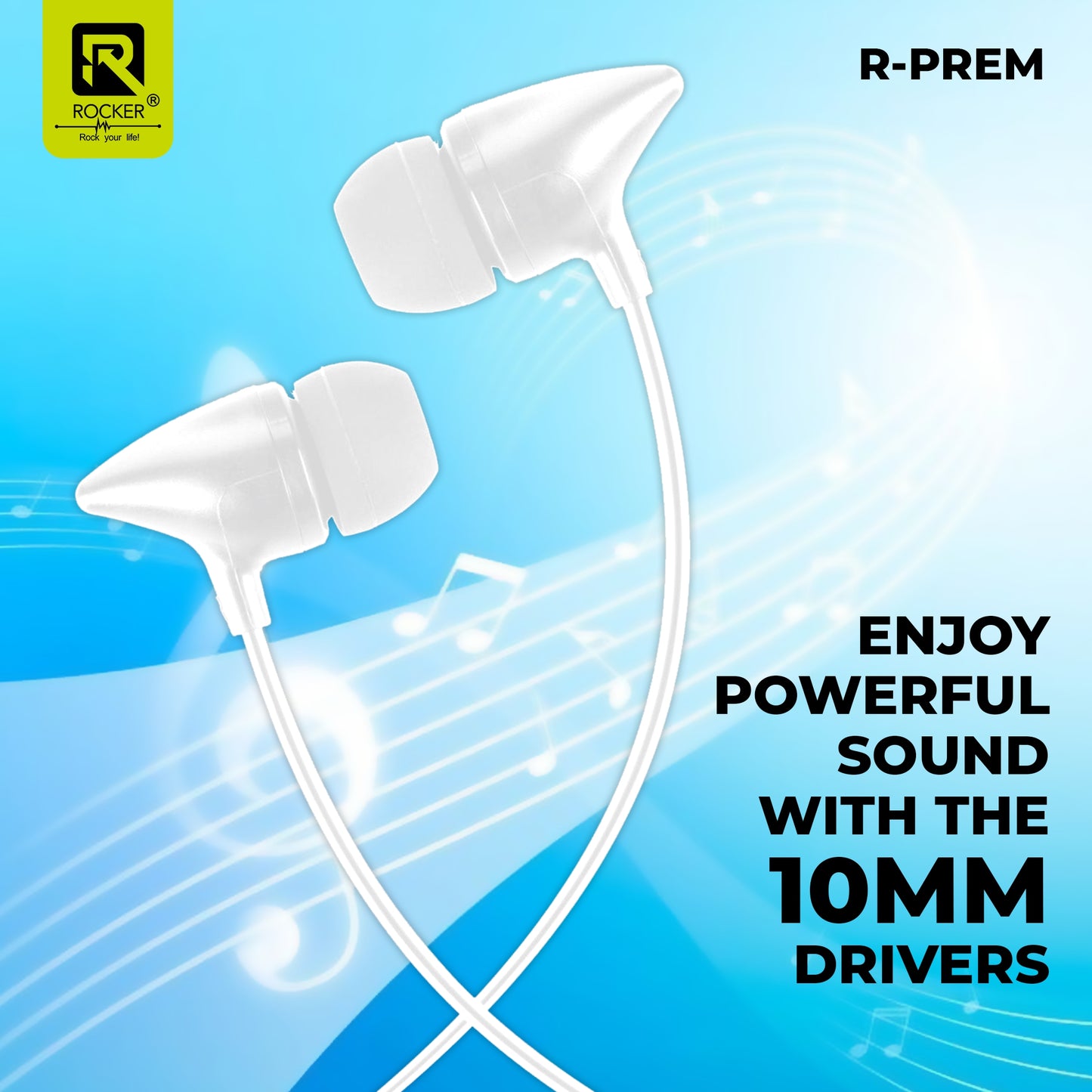 Rocker PREM Wired Earphones with Mic | Deep Bass Sound | Comfortable Fit | 3.5mm Jack Handsfree for Music and Calls