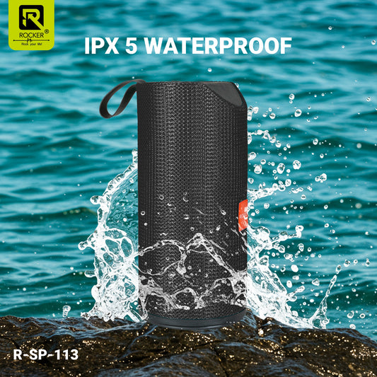 Rocker RSP-113 Portable Bluetooth Speaker - Waterproof, 10-Hour Battery, Rich Sound with TF Card, FM Radio, and Built-in Microphone