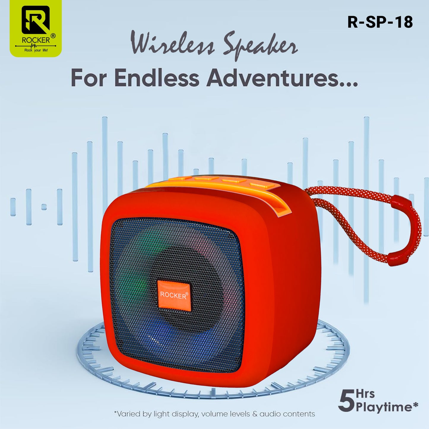 Rocker RSP-18 TWS Wireless Speaker - 8W Portable Bluetooth Speaker with TF Card, FM Radio, USB, AUX, and 1200mAh Battery