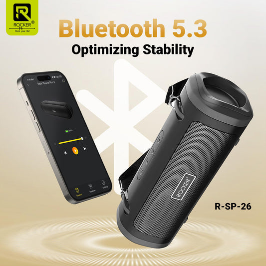 Rocker RSP-26 Bluetooth Wireless Speaker with 24-Hour Playtime, Fast Charging, TWS Function, USB, TF Card, FM Radio, and Solar Panel Charging - Portable Speaker for Indoor and Outdoor Use