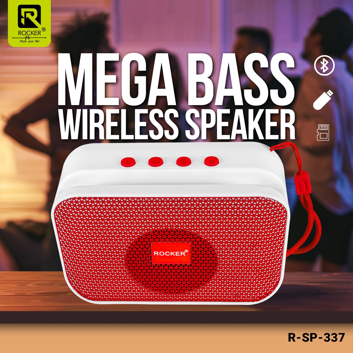 Rocker RSP-337 Bluetooth Speaker - 10W Portable Wireless Speaker with TF/SD Card Support, AUX, FM Radio, Call Function, and 5-Hour Playback