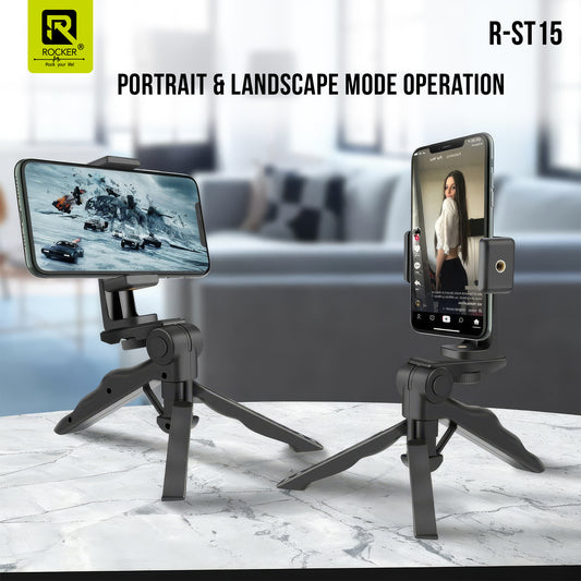 Rocker R-ST15 6-in-1 Vlogging Kit – Tripod, Mini LED Light & Shotgun Microphone for YouTube, Instagram, Live Streaming & Video Recording