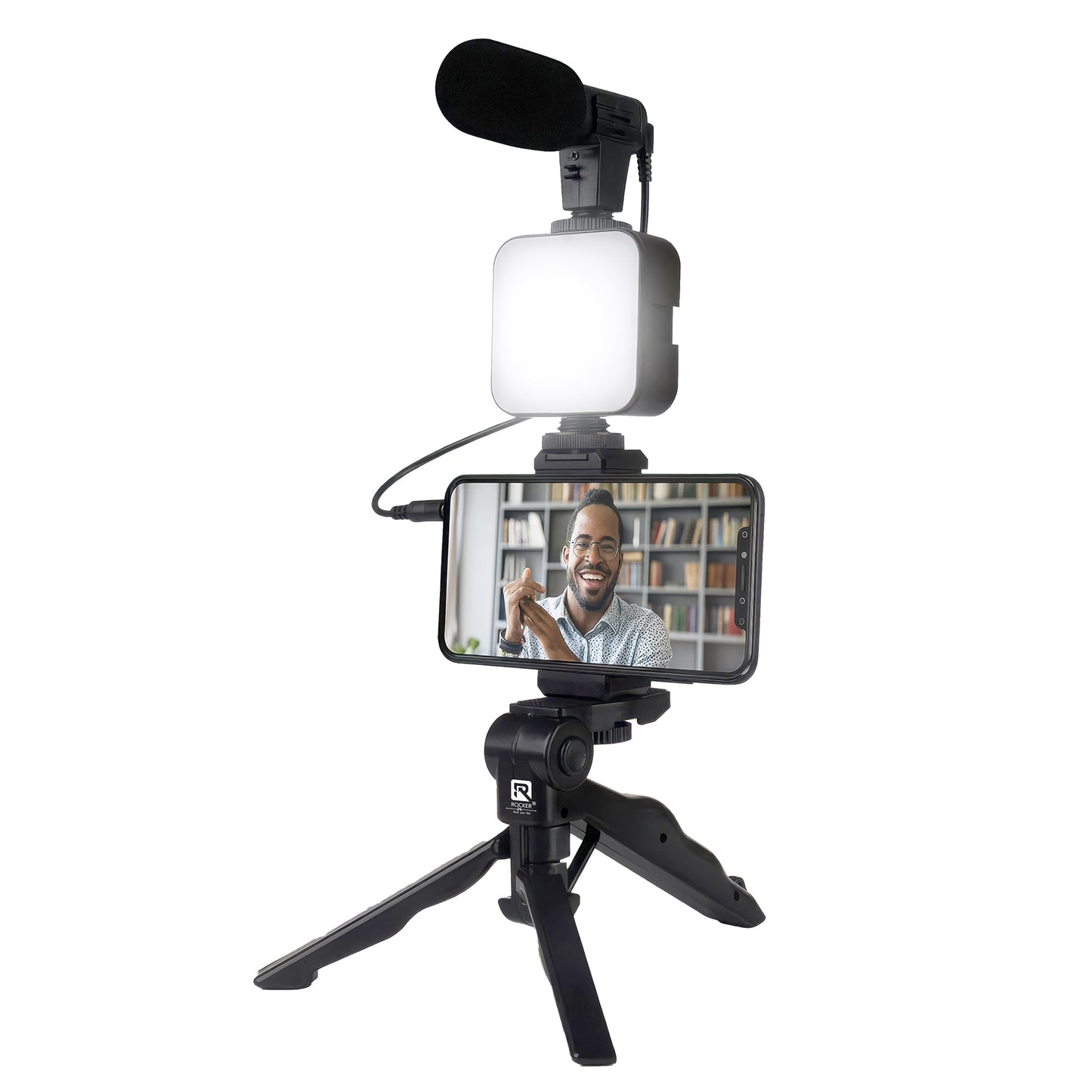 Rocker R-ST15 6-in-1 Vlogging Kit – Tripod, Mini LED Light & Shotgun Microphone for YouTube, Instagram, Live Streaming & Video Recording