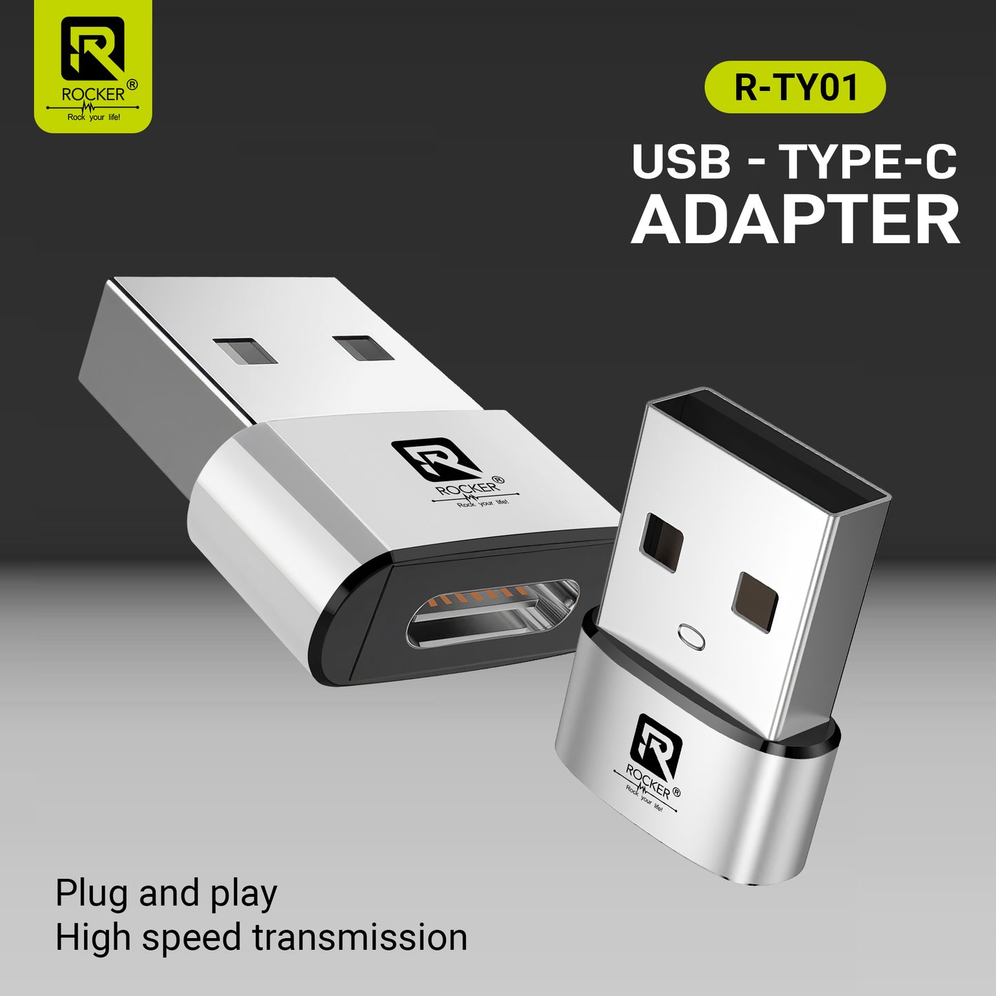 Rocker R-TYO1 USB Male to Type-C Female OTG Adapter – 5Gbps Data Transfer & Fast Charging for Laptops, Smartphones & Tablets