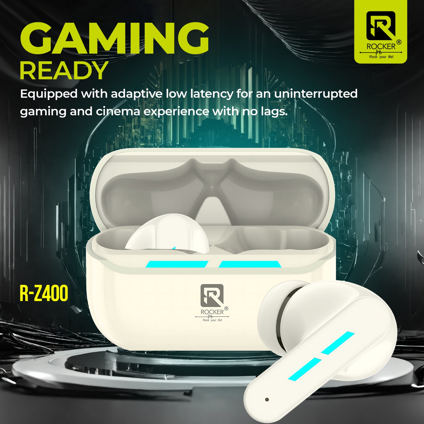 Rocker R-Z400 ENC AirPods - HiFi Sound Noise Cancellation Wireless Earbuds for Sports Bluetooth V5.3 IPX4 Waterproof Long Battery Life