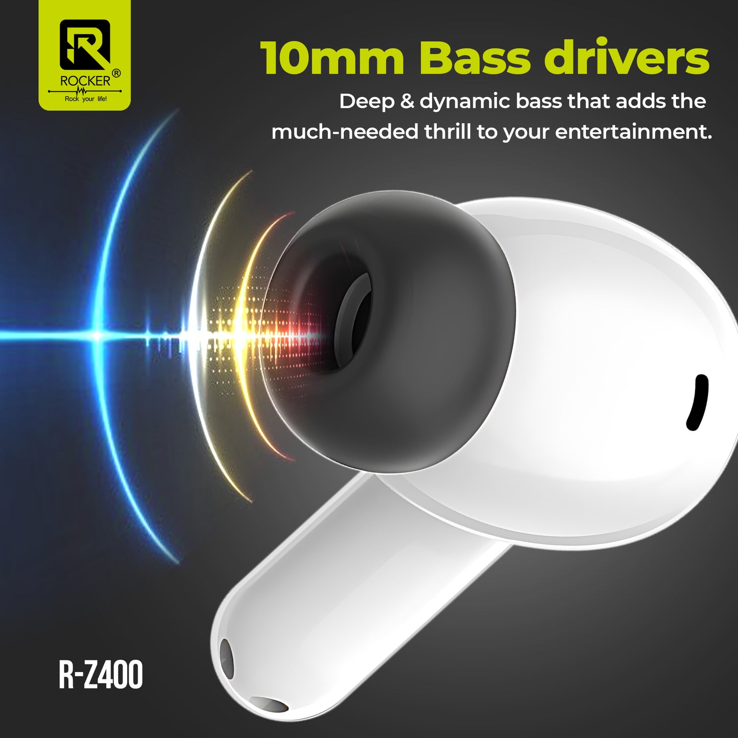 Rocker R-Z400 ENC AirPods - HiFi Sound Noise Cancellation Wireless Earbuds for Sports Bluetooth V5.3 IPX4 Waterproof Long Battery Life