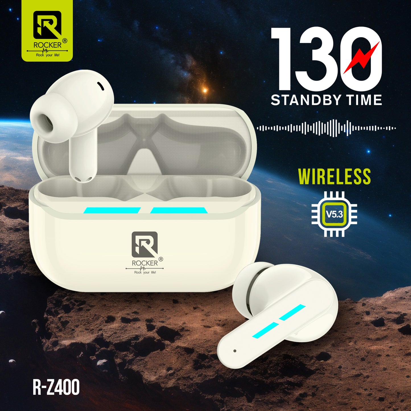 Rocker R-Z400 ENC AirPods - HiFi Sound Noise Cancellation Wireless Earbuds for Sports Bluetooth V5.3 IPX4 Waterproof Long Battery Life