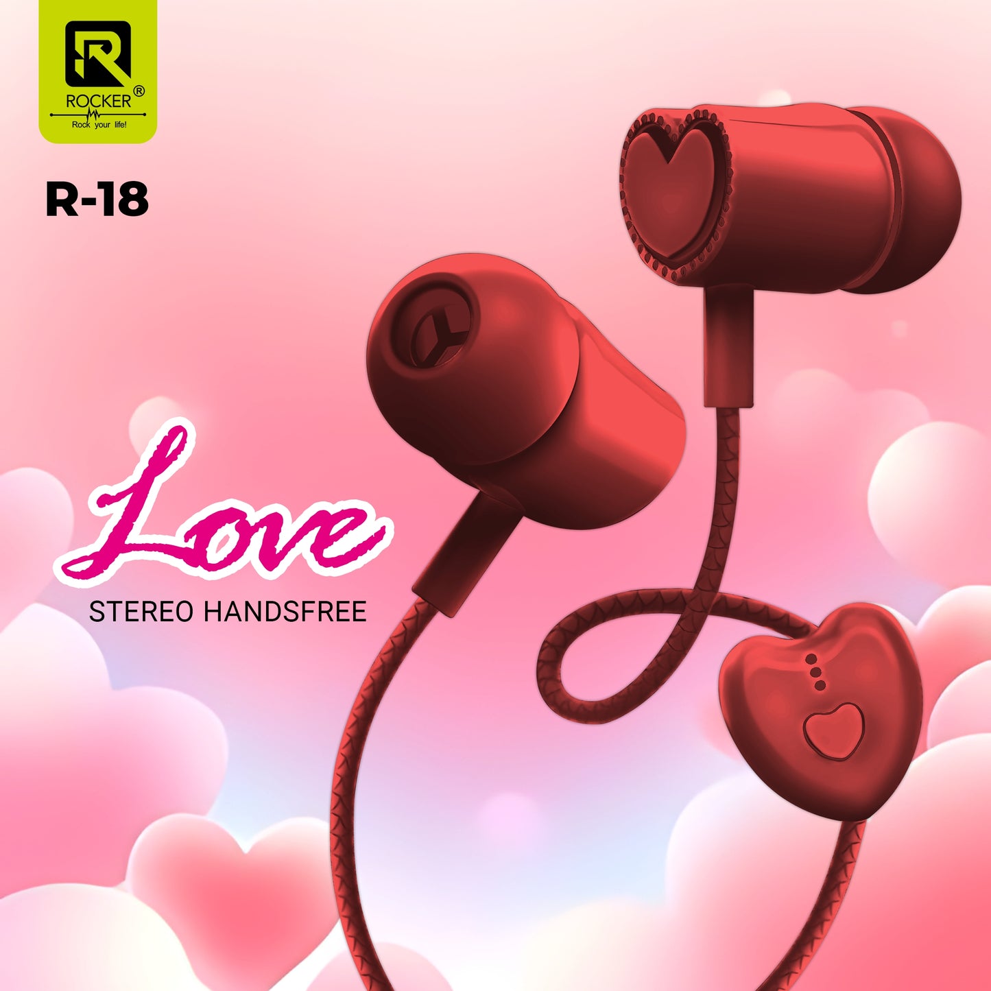 Rocker R-18 Wired Earphones for Girls with Mic – Heart Shape Design, Premium Bass, Comfortable Fit