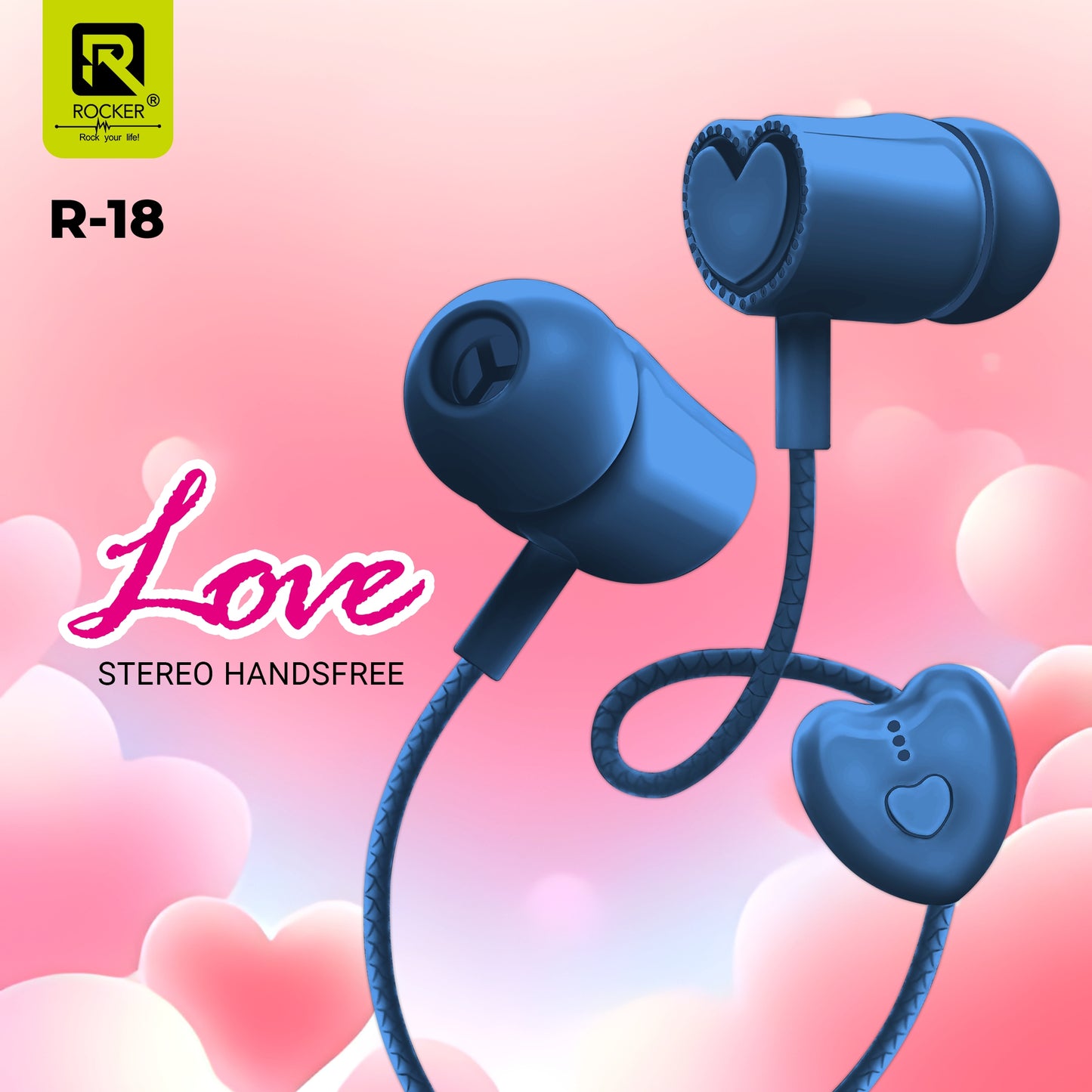 Rocker R-18 Wired Earphones for Girls with Mic – Heart Shape Design, Premium Bass, Comfortable Fit
