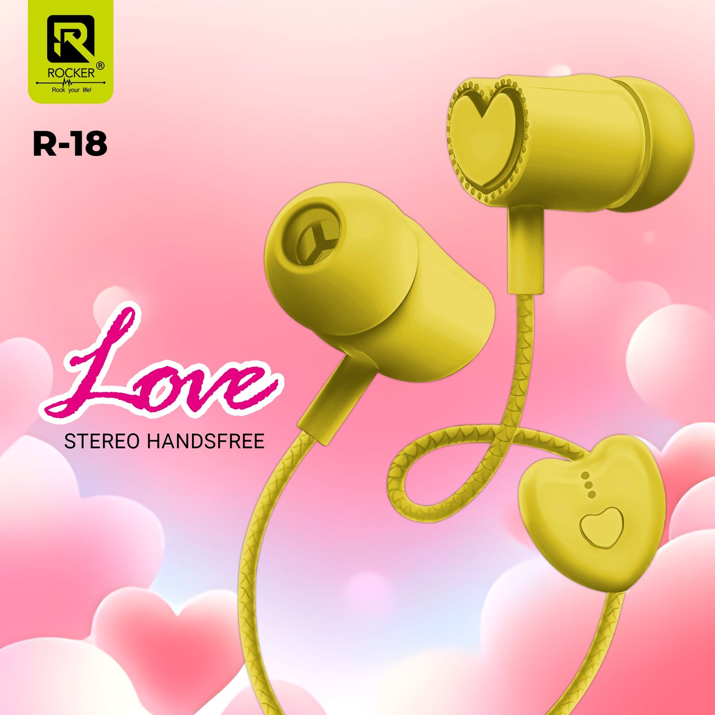 Rocker R-18 Wired Earphones for Girls with Mic – Heart Shape Design, Premium Bass, Comfortable Fit