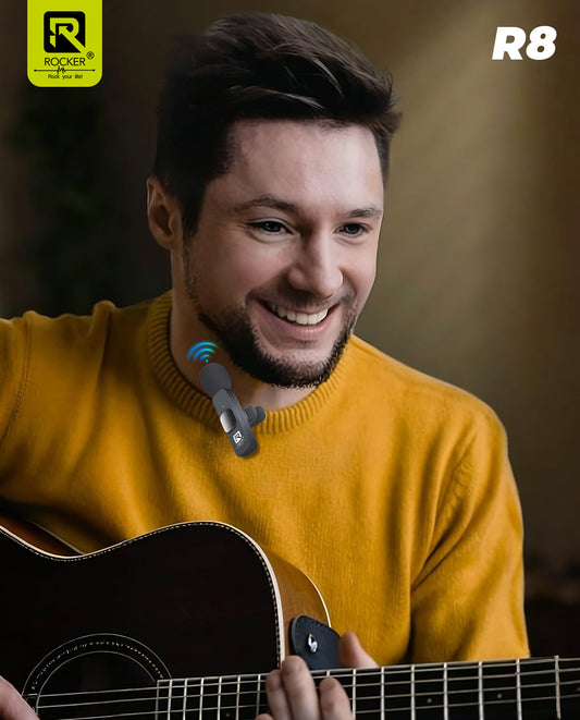 Rocker Creator Kit Combo – R8 Wireless Mic + R-S17 Selfie Stick Tripod | iPhone, Android, YouTube, Reels & Vlogging Setup