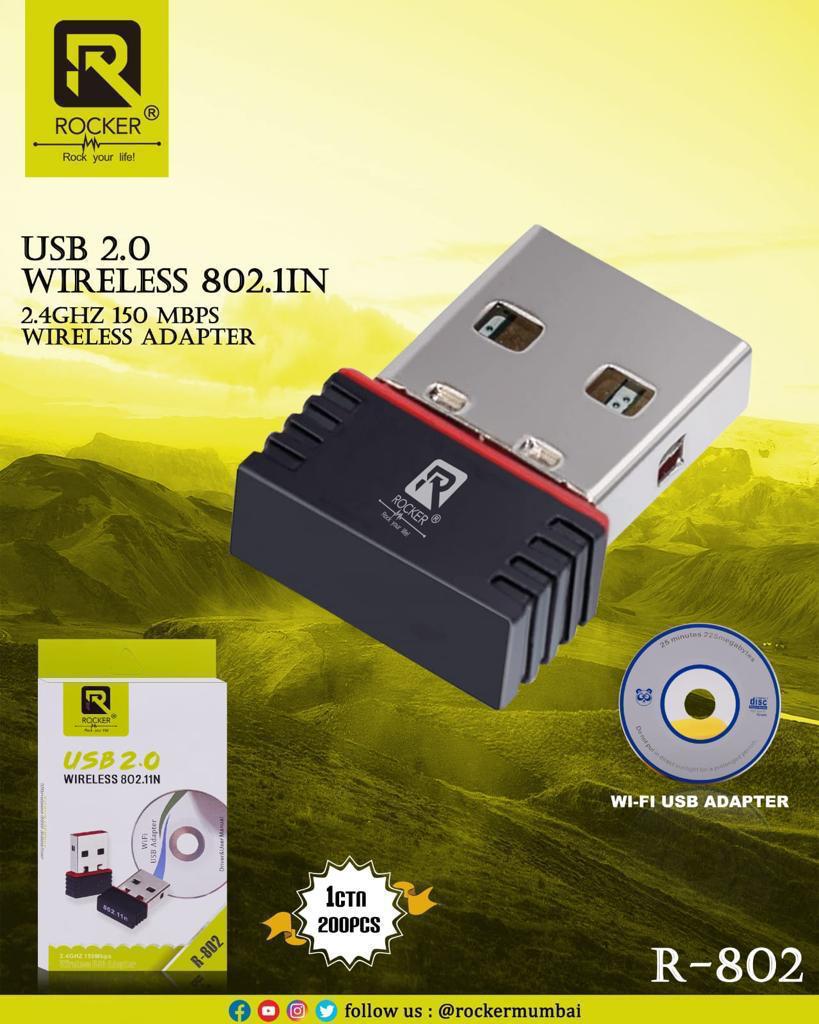 Rocker R-802 WiFi Dongle – 150 Mbps Mini USB Wireless Adapter for Laptop & Desktop with WPA/WPA2 Security