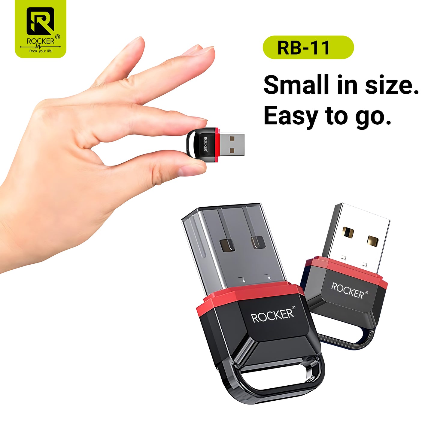 Rocker RB-11 V5.2+EDR Wireless Music Receiver – USB & AUX Audio Adapter for Car, Speakers, and Home Systems