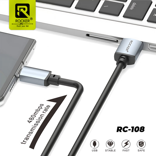 ROCKER RC-108 | Durable 60W Fast Charging USB-A to Type-C Cable with PD Technology | 1.5M Silicone Data Cable for Smartphones, Laptops & Tablets